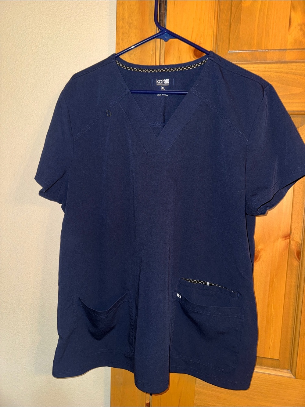 koi Navy V-Neck Women's Scrub Top with Dual Pockets